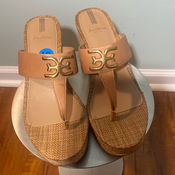 NWOT SAM EDELMAN YARDLIE TAN CORK THONG SANDALS - Picture 1 of 15